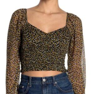 *3 FOR $9* Abound Smocked Crop Long Sleeve Sweetheart Peplum Sleeve Top Shirt